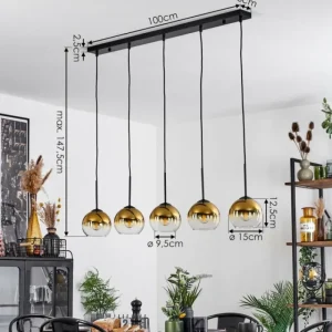 hofstein Suspension Verre 15 cm Koyoto Or, Clair, 5 lumières* Lampes En Verre
