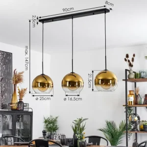 hofstein Suspension Verre 25 cm Koyoto Or, Clair, 3 lumières* Lampes En Verre
