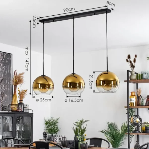 hofstein Suspension Verre 25 cm Koyoto Or, Clair, 3 lumières* Lampes En Verre