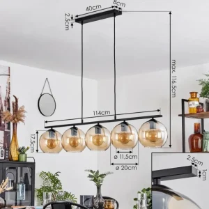 hofstein Suspension Verre 20 cm Koyoto Ambre, 5 lumières* Lampes En Verre