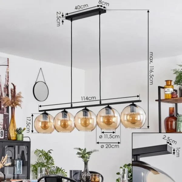 hofstein Suspension Verre 20 cm Koyoto Ambre, 5 lumières* Lampes En Verre