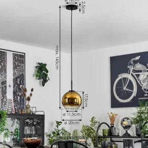 hofstein Suspension Verre 20 cm Koyoto Acier inoxydable, Noir, 1 lumière* Lampes En Verre