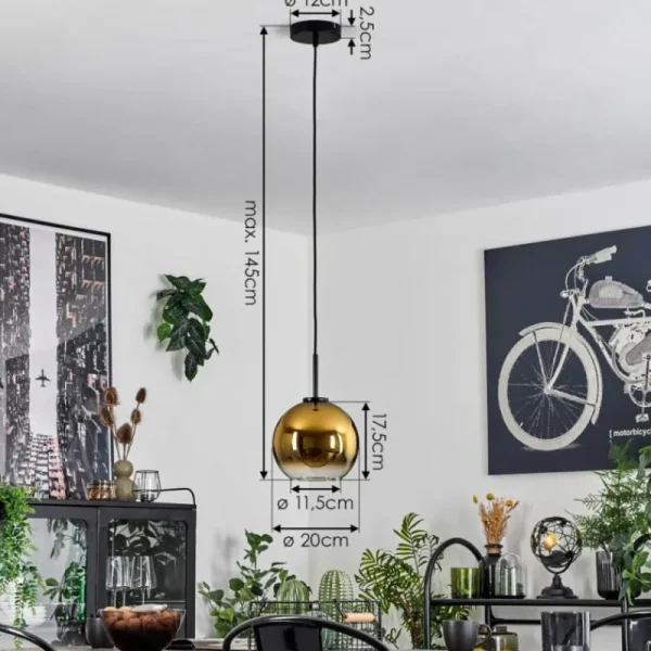 hofstein Suspension Verre 20 cm Koyoto Acier inoxydable, Noir, 1 lumière* Lampes En Verre