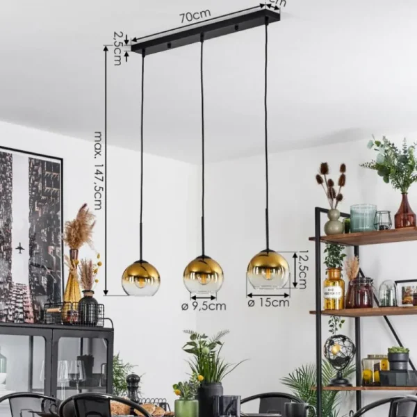 hofstein Suspension Verre 15 cm Koyoto Or, Clair, 3 lumières* Lampes En Verre