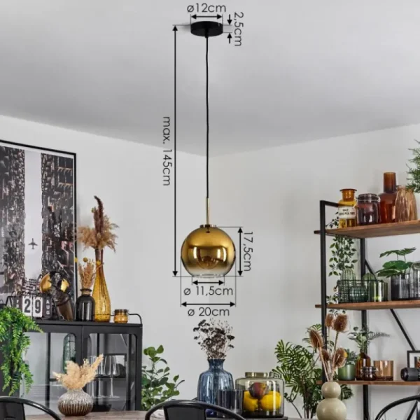 hofstein Suspension Verre 20 cm Koyoto Vieux laiton, 1 lumière* Lampes En Verre