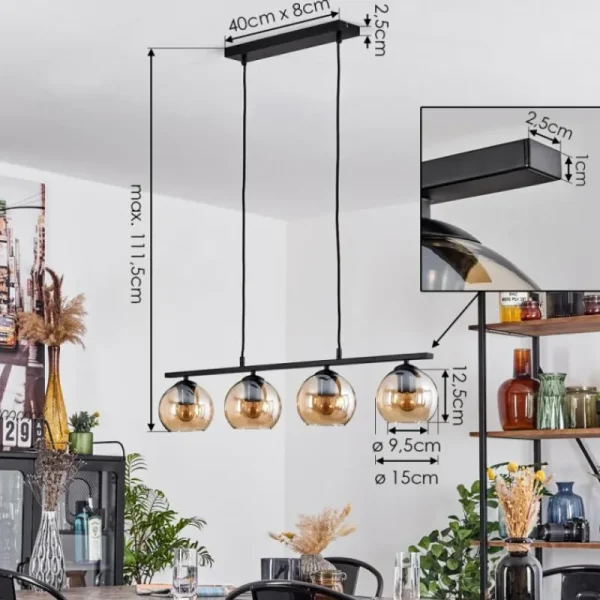 hofstein Suspension Verre 15 cm Koyoto Ambre, 4 lumières* Lampes En Verre