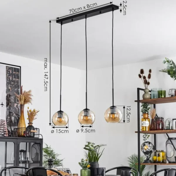 hofstein Suspension Verre 15 cm Koyoto Ambre, 3 lumières* Lampes En Verre