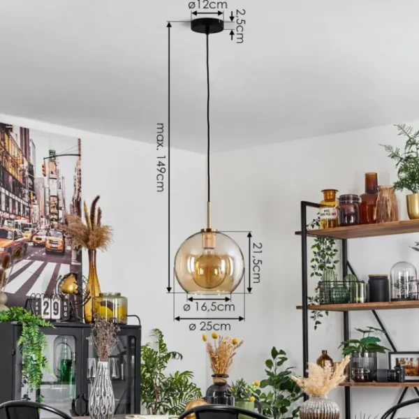 hofstein Suspension Verre 25 cm Koyoto Or, Noir, 1 lumière* Lampes En Verre