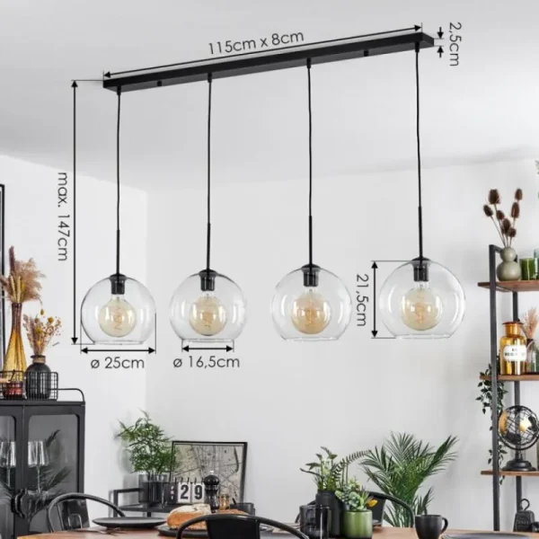 hofstein Suspension Verre 25 cm Koyoto Clair, 4 lumières* Lampes En Verre