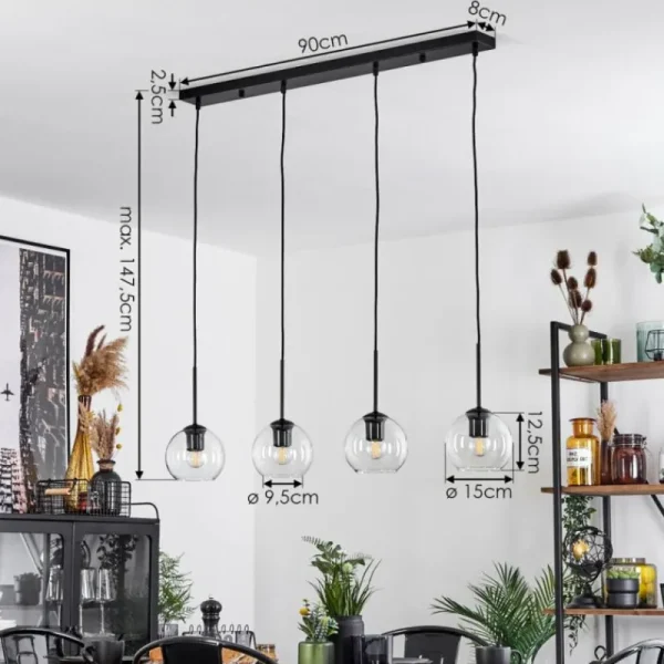 hofstein Suspension Verre 15 cm Koyoto Clair, 4 lumières* Lampes En Verre