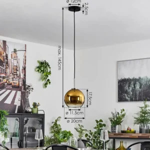 hofstein Suspension Verre 20 cm Koyoto Noir, Argenté, 1 lumière* Lampes En Verre