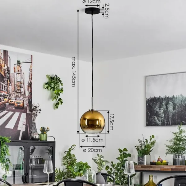 hofstein Suspension Verre 20 cm Koyoto Noir, Argenté, 1 lumière* Lampes En Verre
