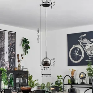 hofstein Suspension Verre 15 cm Koyoto Acier inoxydable, Noir, 1 lumière* Lampes En Verre