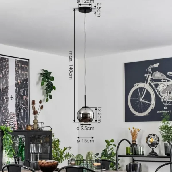 hofstein Suspension Verre 15 cm Koyoto Acier inoxydable, Noir, 1 lumière* Lampes En Verre