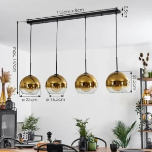 hofstein Suspension Verre 25 cm Koyoto Or, Clair, 4 lumières* Lampes En Verre