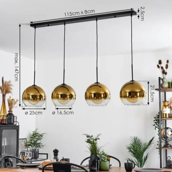 hofstein Suspension Verre 25 cm Koyoto Or, Clair, 4 lumières* Lampes En Verre
