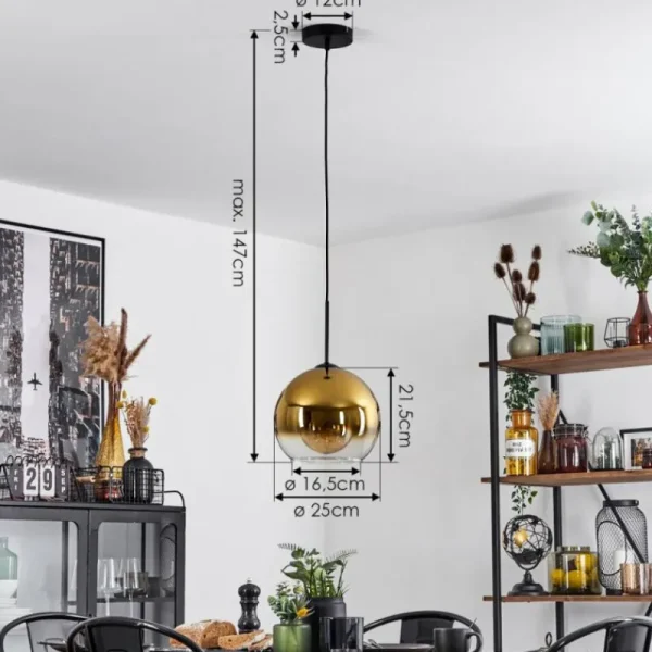 hofstein Suspension Verre 25 cm Koyoto Or, Clair, 1 lumière* Lampes En Verre