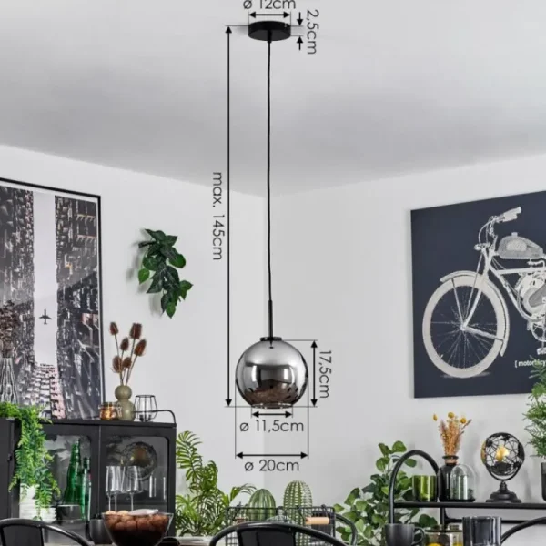 hofstein Suspension Verre 20 cm Koyoto Acier inoxydable, Noir, 1 lumière* Lampes En Verre