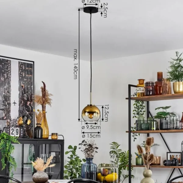 hofstein Suspension Verre 15 cm Koyoto Vieux laiton, 1 lumière* Lampes En Verre