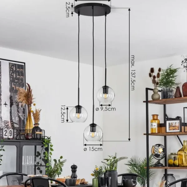 hofstein Suspension Verre 15 cm Koyoto Clair, 3 lumières* Lampes En Verre