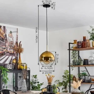 hofstein Suspension Verre 25 cm Koyoto Or, Noir, 1 lumière* Lampes En Verre