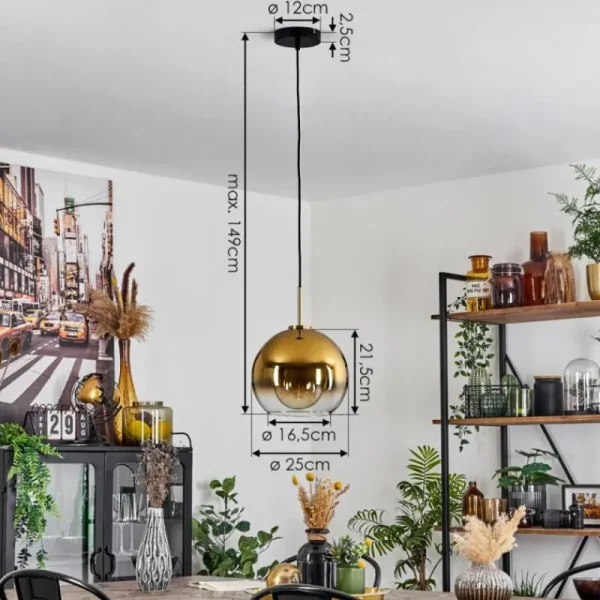 hofstein Suspension Verre 25 cm Koyoto Or, Noir, 1 lumière* Lampes En Verre