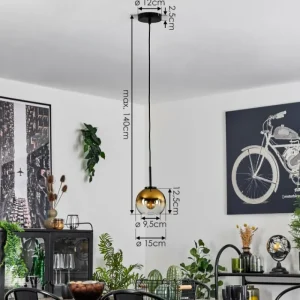 hofstein Suspension Verre 15 cm Koyoto Acier inoxydable, Noir, 1 lumière* Lampes En Verre