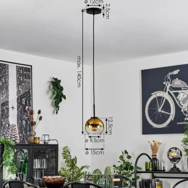 hofstein Suspension Verre 15 cm Koyoto Acier inoxydable, Noir, 1 lumière* Lampes En Verre