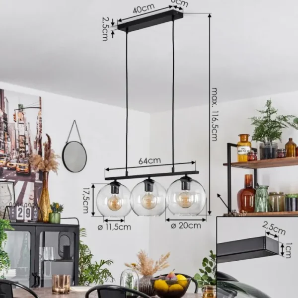 hofstein Suspension Verre 20 cm Koyoto Clair, 3 lumières* Lampes En Verre