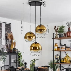 hofstein Suspension Verre 25 cm Koyoto Or, Clair, 3 lumières* Lampes En Verre