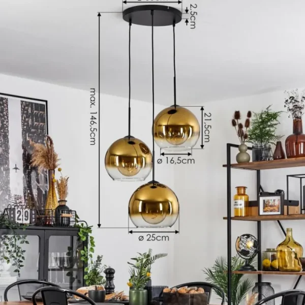 hofstein Suspension Verre 25 cm Koyoto Or, Clair, 3 lumières* Lampes En Verre