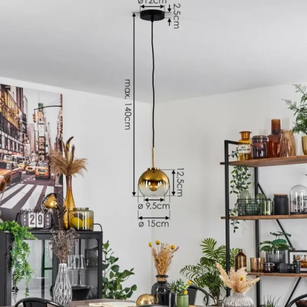 hofstein Suspension Verre 15 cm Koyoto Or, Noir, 1 lumière* Lampes En Verre