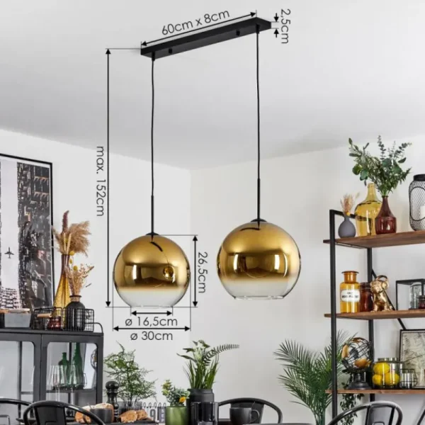 hofstein Suspension Verre 30 cm Koyoto Or, Clair, 2 lumières* Lampes En Verre
