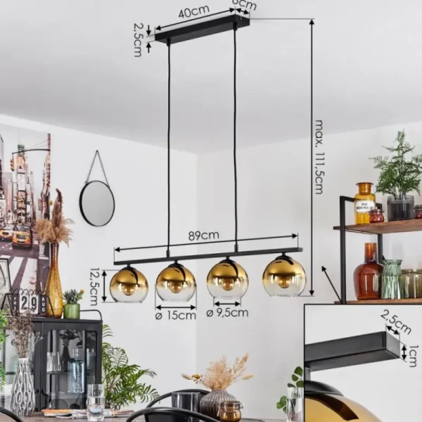 hofstein Suspension Verre 15 cm Koyoto Ambre, 4 lumières* Lampes En Verre