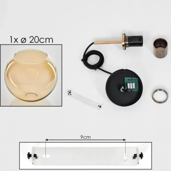 hofstein Suspension Verre 20 cm Koyoto Acier inoxydable, Noir, 1 lumière* Lampes En Verre