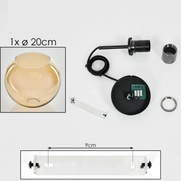 hofstein Suspension Verre 20 cm Koyoto Acier inoxydable, Noir, 1 lumière* Lampes En Verre