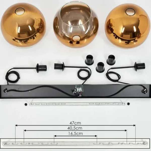 hofstein Suspension Verre 25 cm Koyoto Or, Clair, 3 lumières* Lampes En Verre
