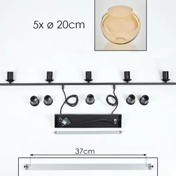 hofstein Suspension Verre 20 cm Koyoto Ambre, 5 lumières* Lampes En Verre