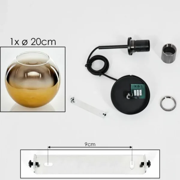 hofstein Suspension Verre 20 cm Koyoto Acier inoxydable, Noir, 1 lumière* Lampes En Verre