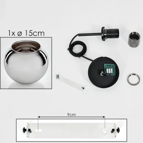 hofstein Suspension Verre 15 cm Koyoto Acier inoxydable, Noir, 1 lumière* Lampes En Verre