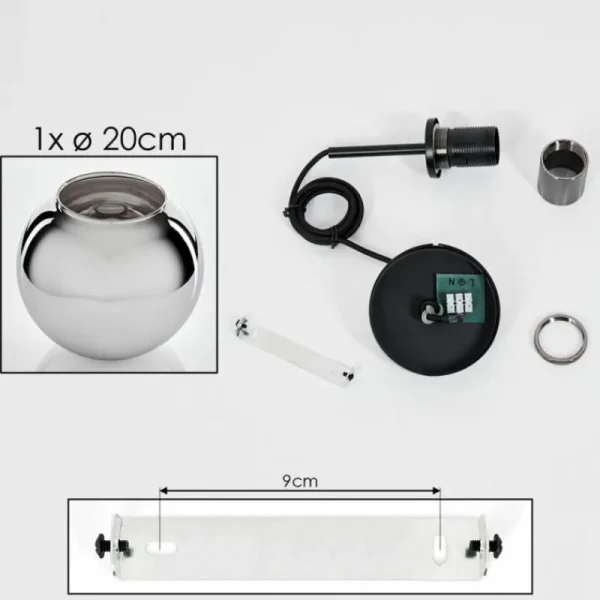 hofstein Suspension Verre 20 cm Koyoto Acier inoxydable, Noir, 1 lumière* Lampes En Verre
