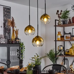hofstein Suspension Verre 15 cm Koyoto Or, Clair, 3 lumières* Lampes En Verre
