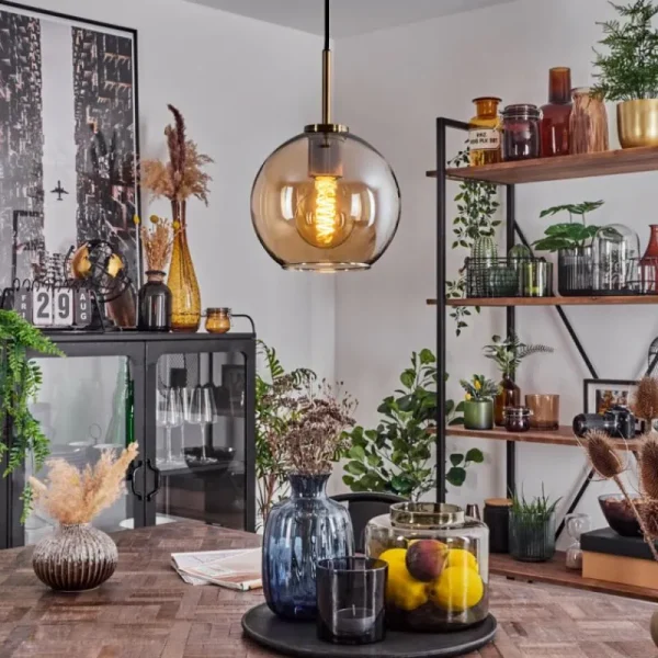hofstein Suspension Verre 20 cm Koyoto Acier inoxydable, Noir, 1 lumière* Lampes En Verre