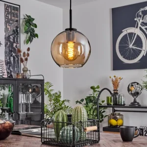 hofstein Suspension Verre 20 cm Koyoto Acier inoxydable, Noir, 1 lumière* Lampes En Verre
