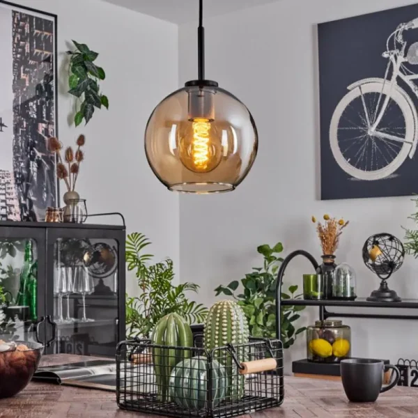 hofstein Suspension Verre 20 cm Koyoto Acier inoxydable, Noir, 1 lumière* Lampes En Verre