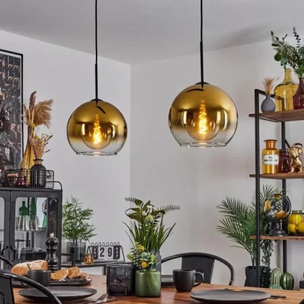 hofstein Suspension Verre 25 cm Koyoto Or, Clair, 2 lumières* Lampes En Verre