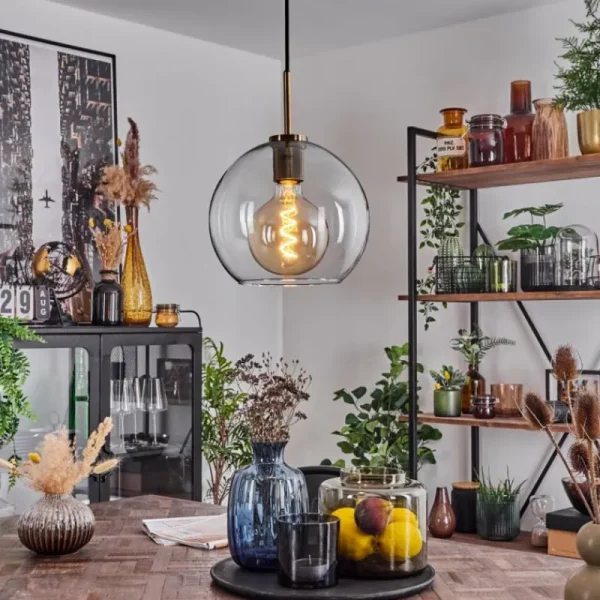 hofstein Suspension Verre 25 cm Koyoto Vieux laiton, 1 lumière* Lampes En Verre