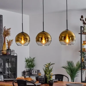 hofstein Suspension Verre 25 cm Koyoto Or, Clair, 3 lumières* Lampes En Verre