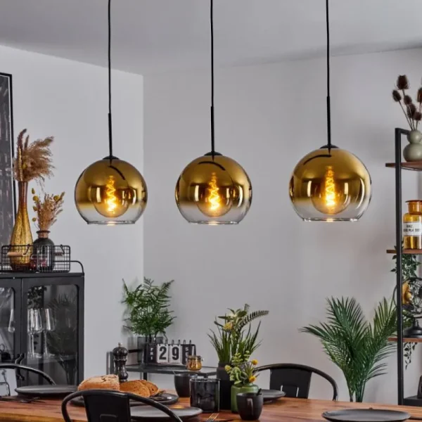 hofstein Suspension Verre 25 cm Koyoto Or, Clair, 3 lumières* Lampes En Verre