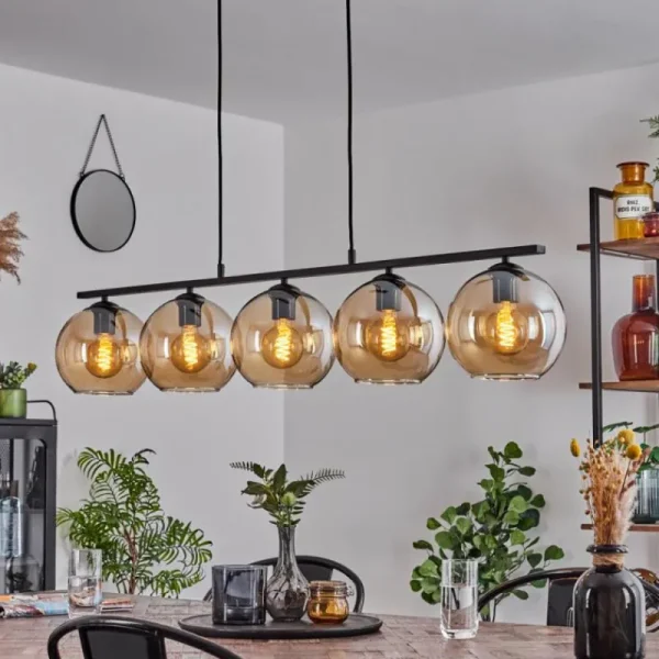 hofstein Suspension Verre 20 cm Koyoto Ambre, 5 lumières* Lampes En Verre